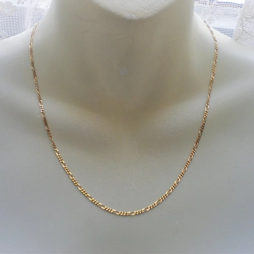 Designer Israel Solid 14K Yellow Gold Figaro Link Necklace Chain 14kt 20